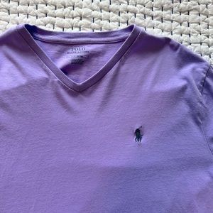 Men’s Large Purple Ralph Lauren Polo Cotton V Neck Short Sleeve Tee-Shirt